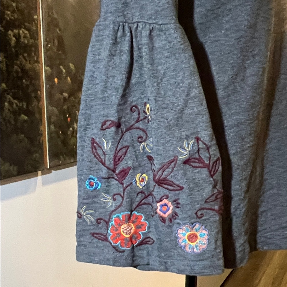 LOFT Charcoal Top with Colorful Embroidered Sleeves - Picture 3 of 6